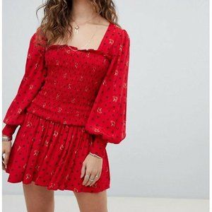 NWT FREE PEOPLE Two Faces Printed Mini Dress Viscose Red S